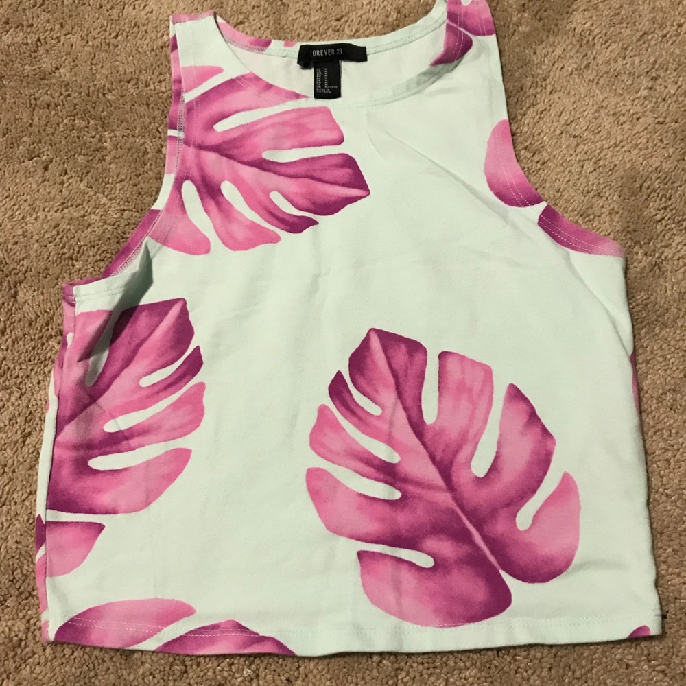 Pink palm leaf crop top